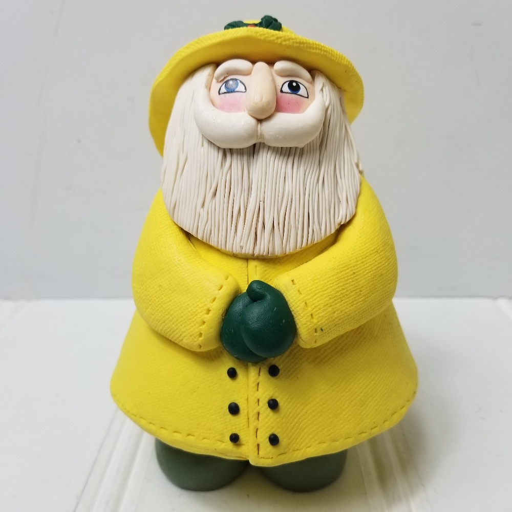 Vintage Santa Fisherman Figurine Bread Dough Polymer Clay Coastal Christmas Yell - Picture 2 of 13